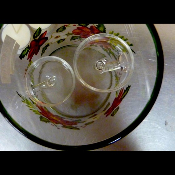 🎄SALE Poinsettia Glass Hurricane Double Hanging Tealight Candle Holder 6" high - Picture 9 of 11